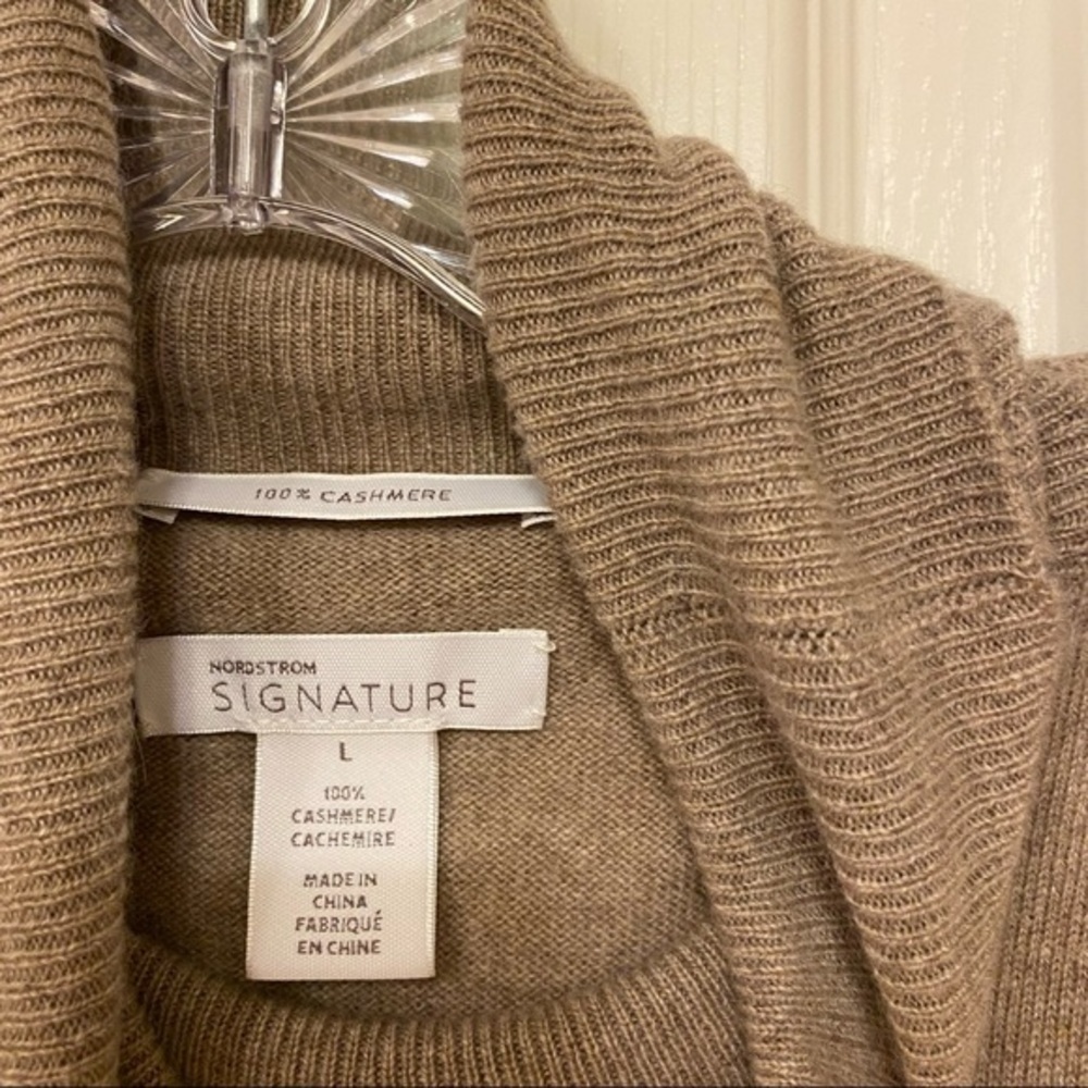 NORDSTROM SIGNATURE 100% Cashmere Turtleneck Sleeveless Sweater Dress in Tan L - Picture 10 of 12